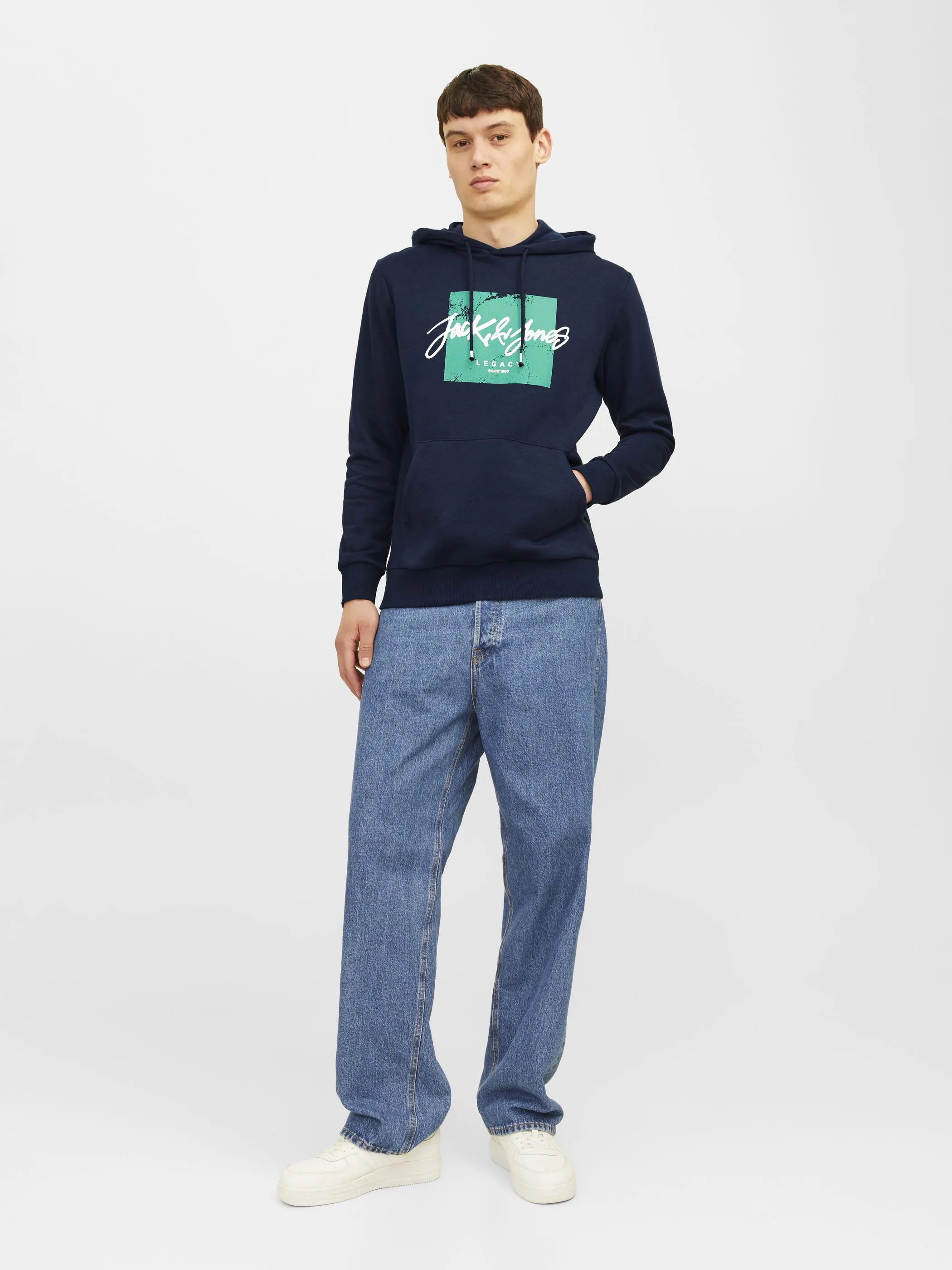 Jack Jones 12256807 JJTILEY SWEAT HOOD LN Blau 898089 175876 4