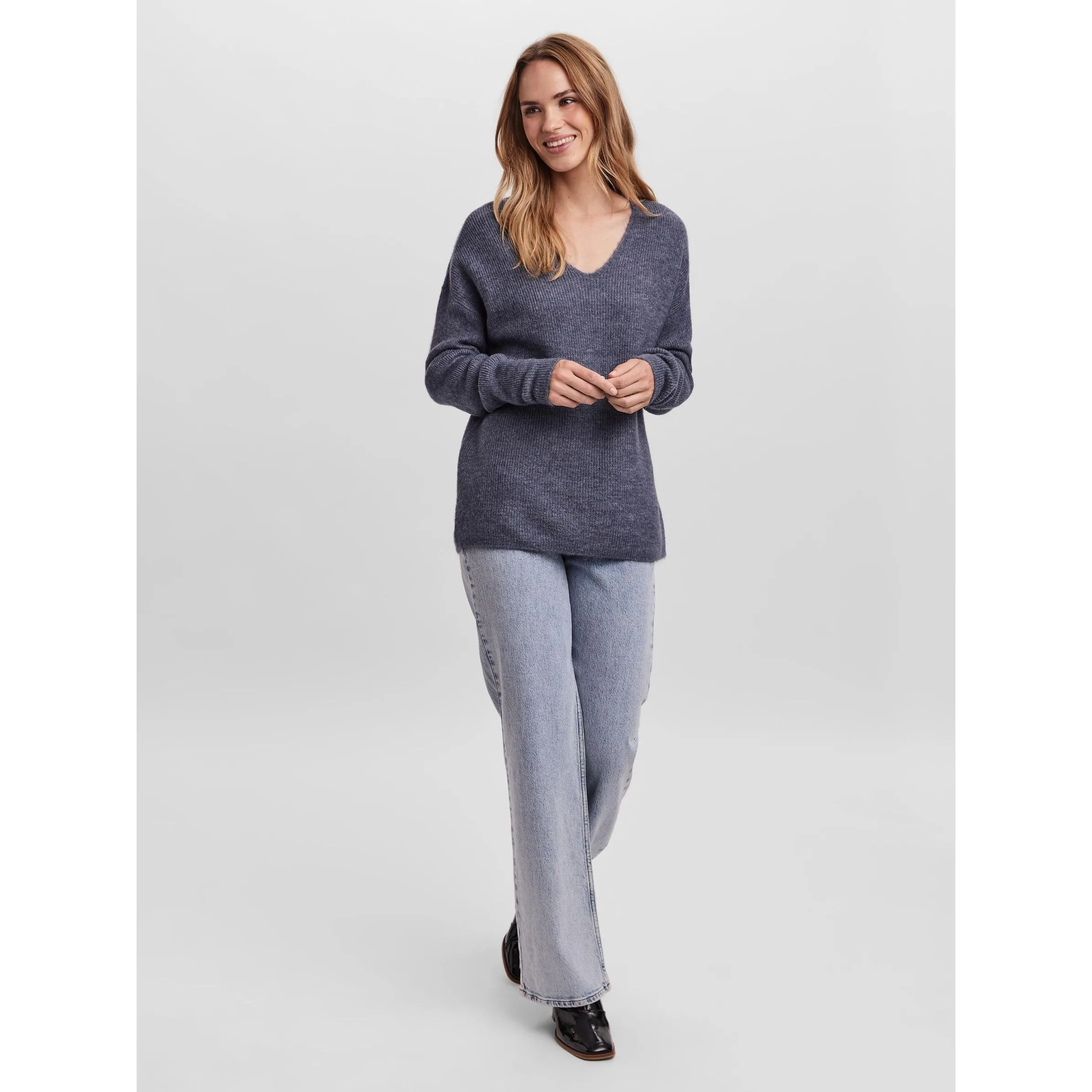 Vero Moda 10233357 VMCREWLEFILE LS V-NEC Grau 842583 186318002 4