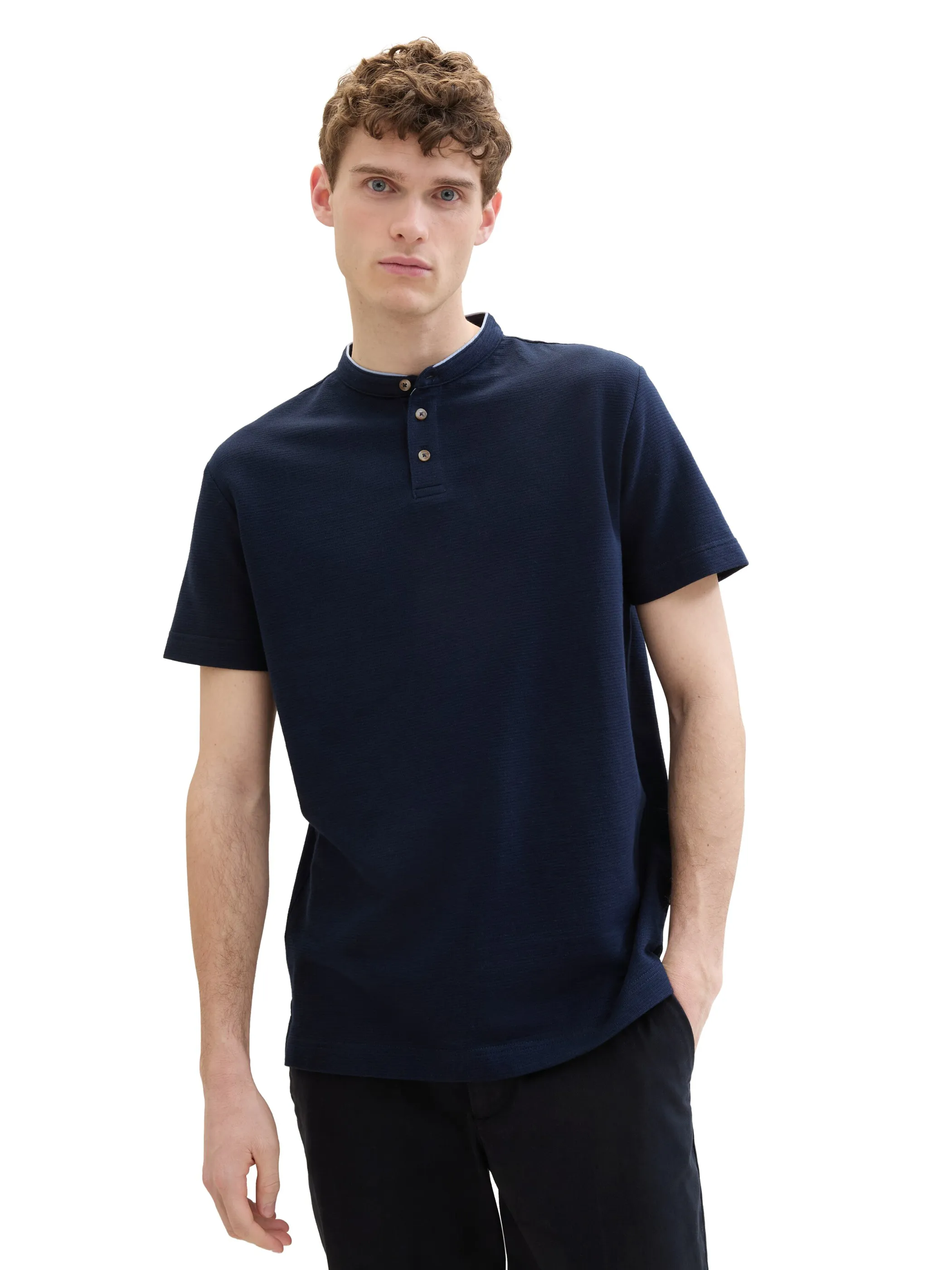 Tom Tailor 1041809 structured stand-up polo Blau 895687 10668 3