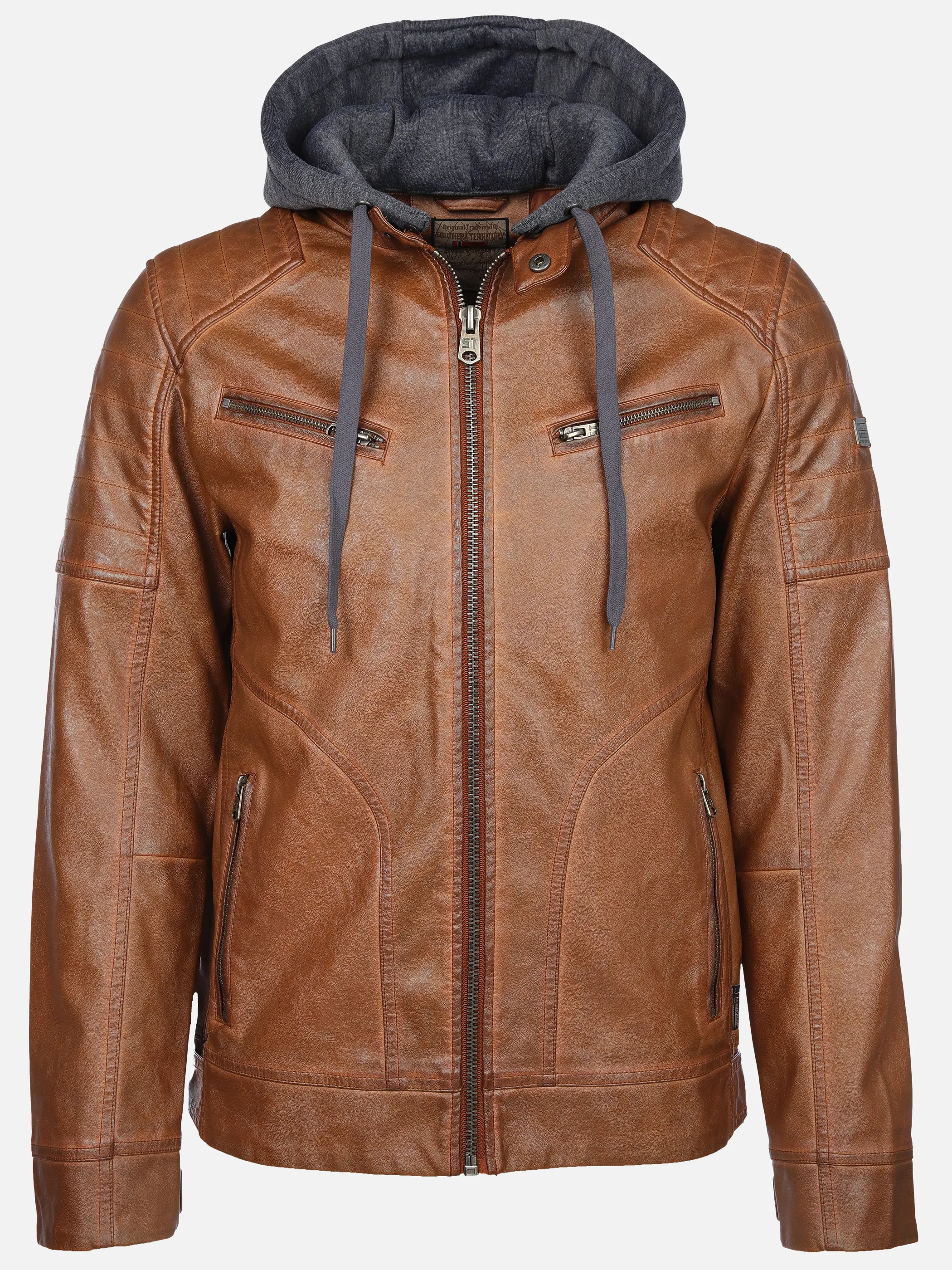 Southern Territory He. Bikerjacke Kapuze cognac Braun 903554 BROWN 1