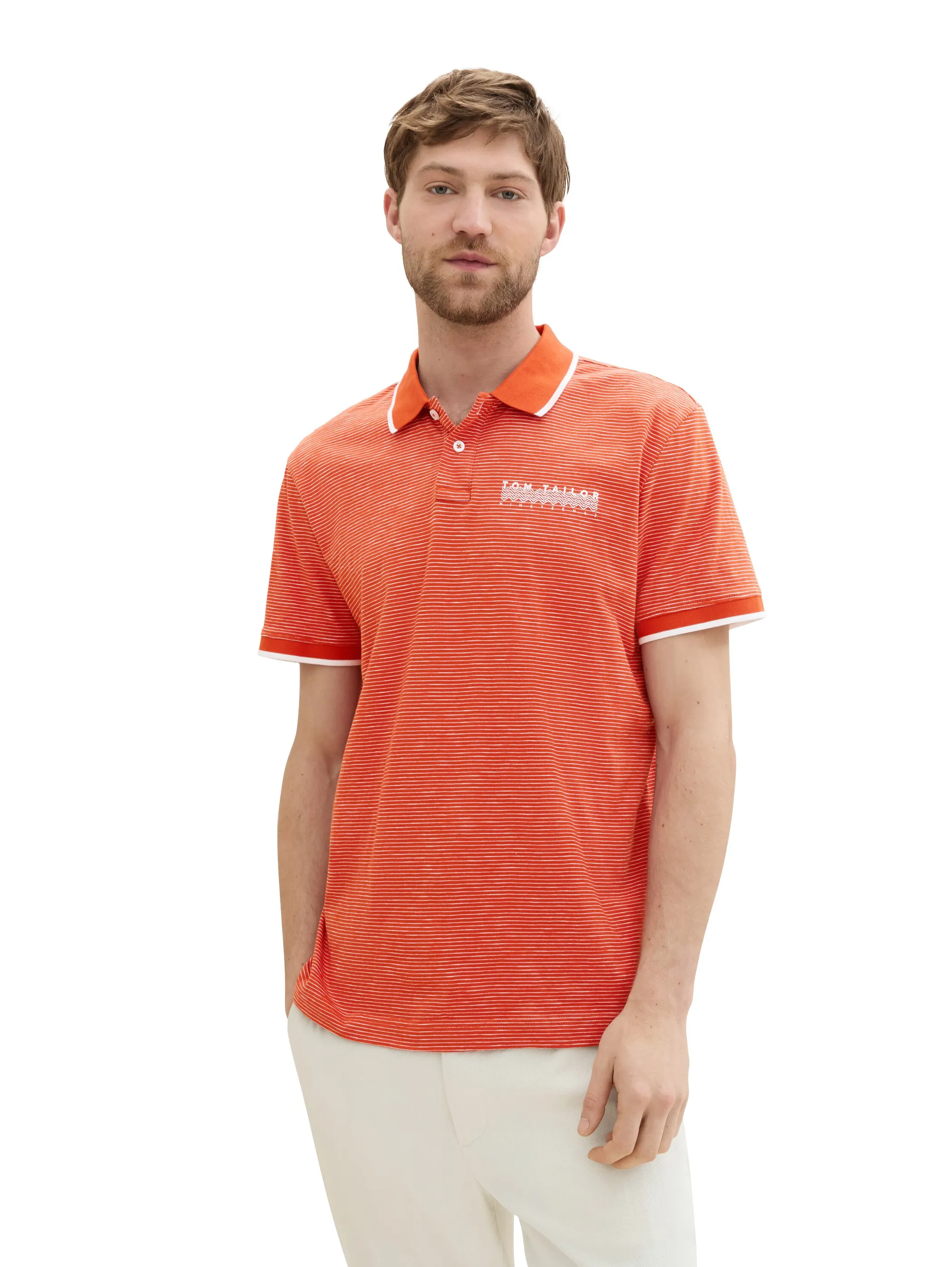 Tom Tailor 1041786 fine striped polo Orange 895688 35600 3