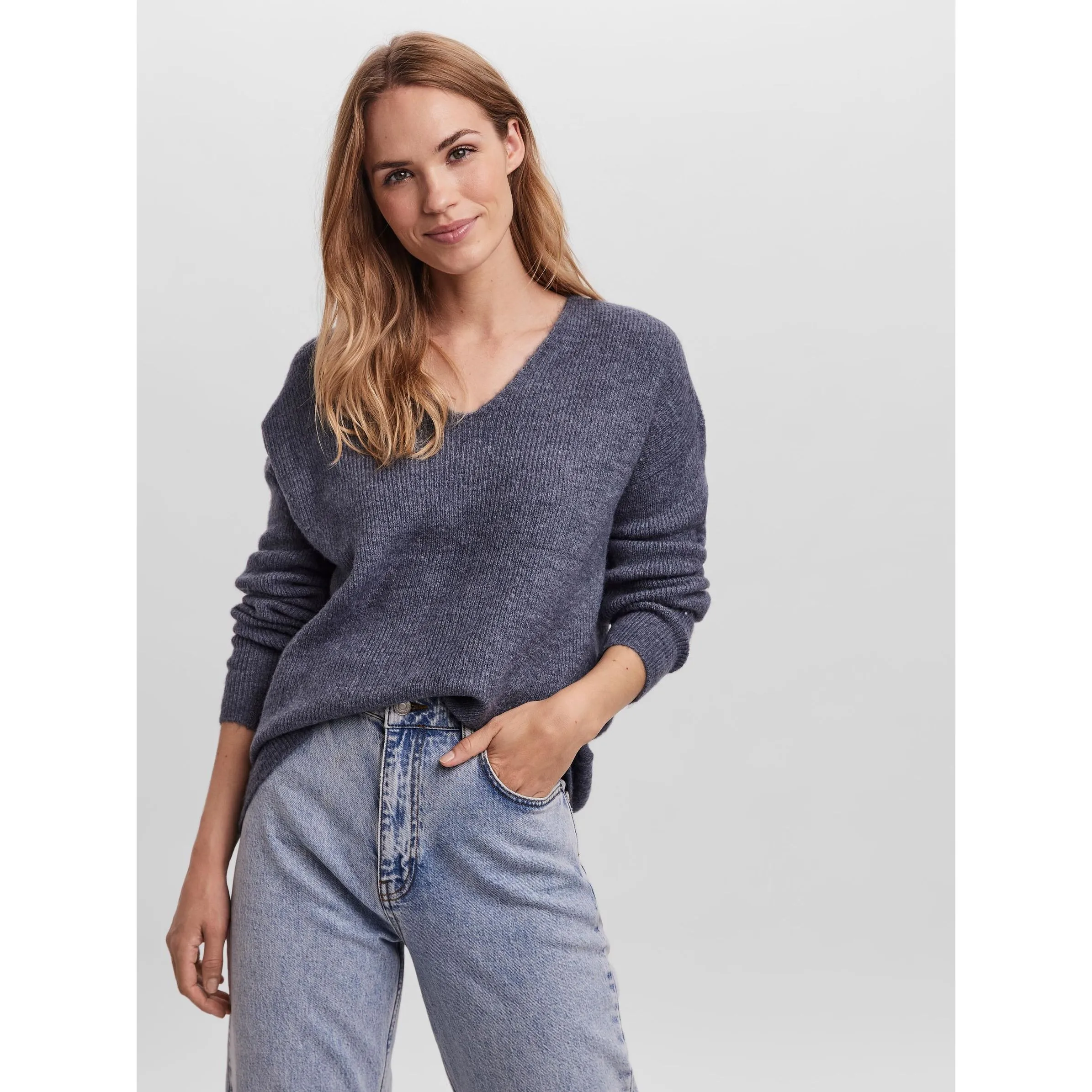 Vero Moda 10233357 VMCREWLEFILE LS V-NEC Grau 842583 186318002 5