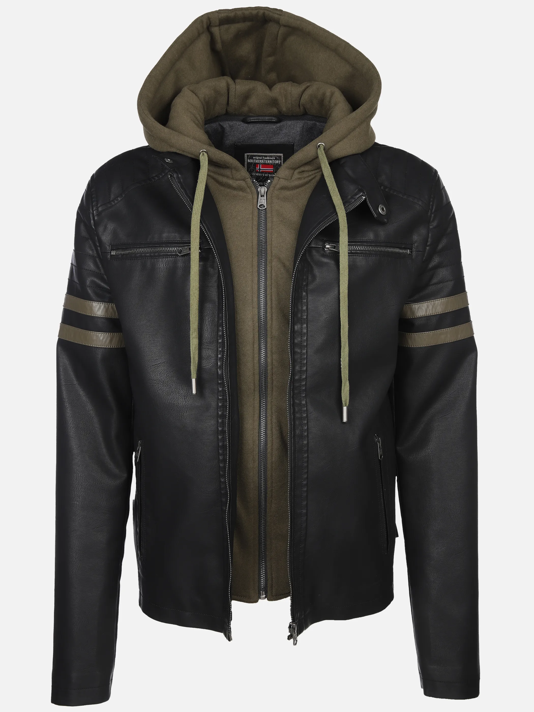 Southern Territory He. Bikerjacke 2in1 Kapuze schwarz/olive Schwarz 903555 BLACK 3