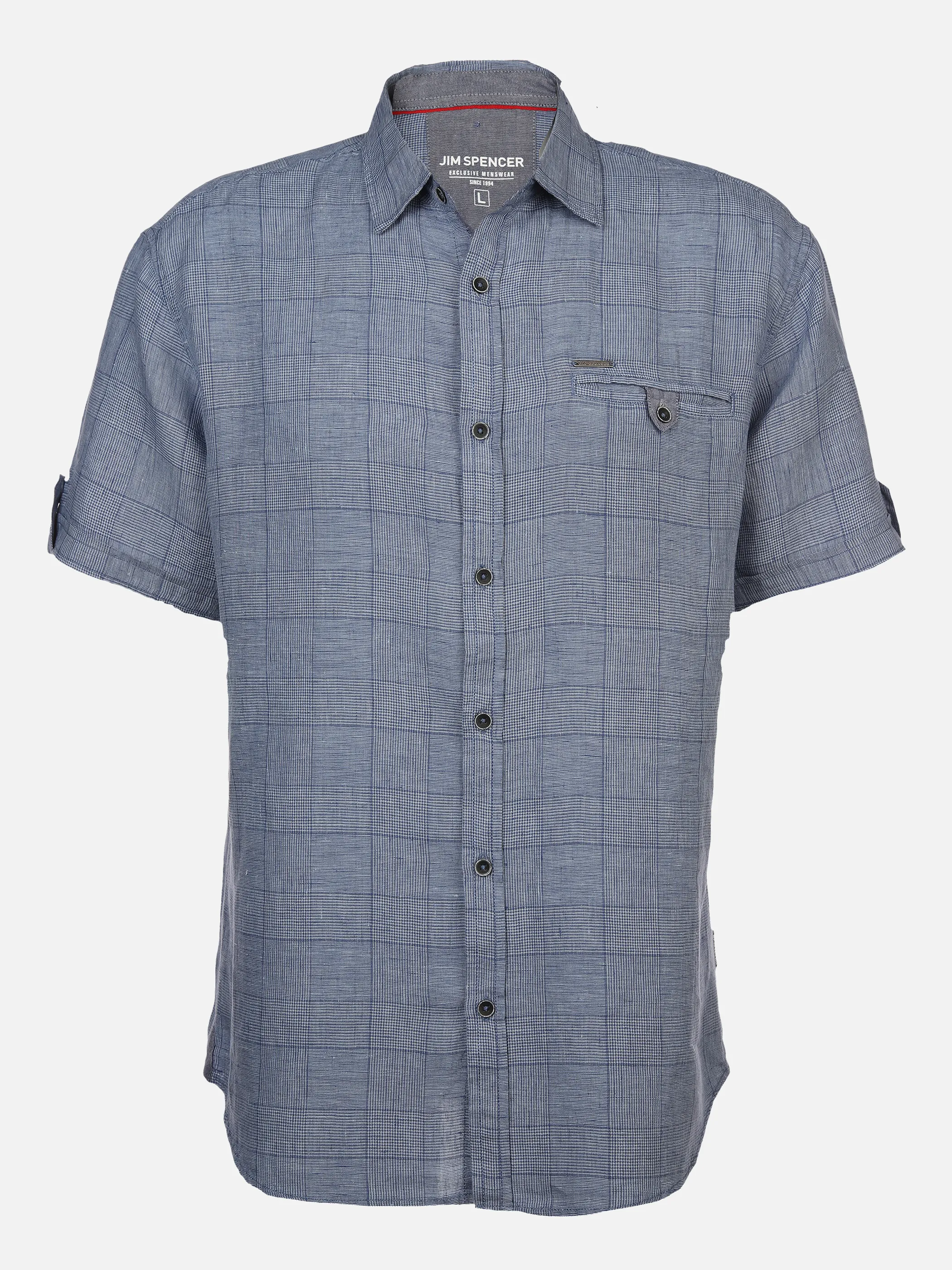 Jim Spencer He. Leinenhemd 1/2 Arm Kent Blau 873081 BLUE CHECK 1