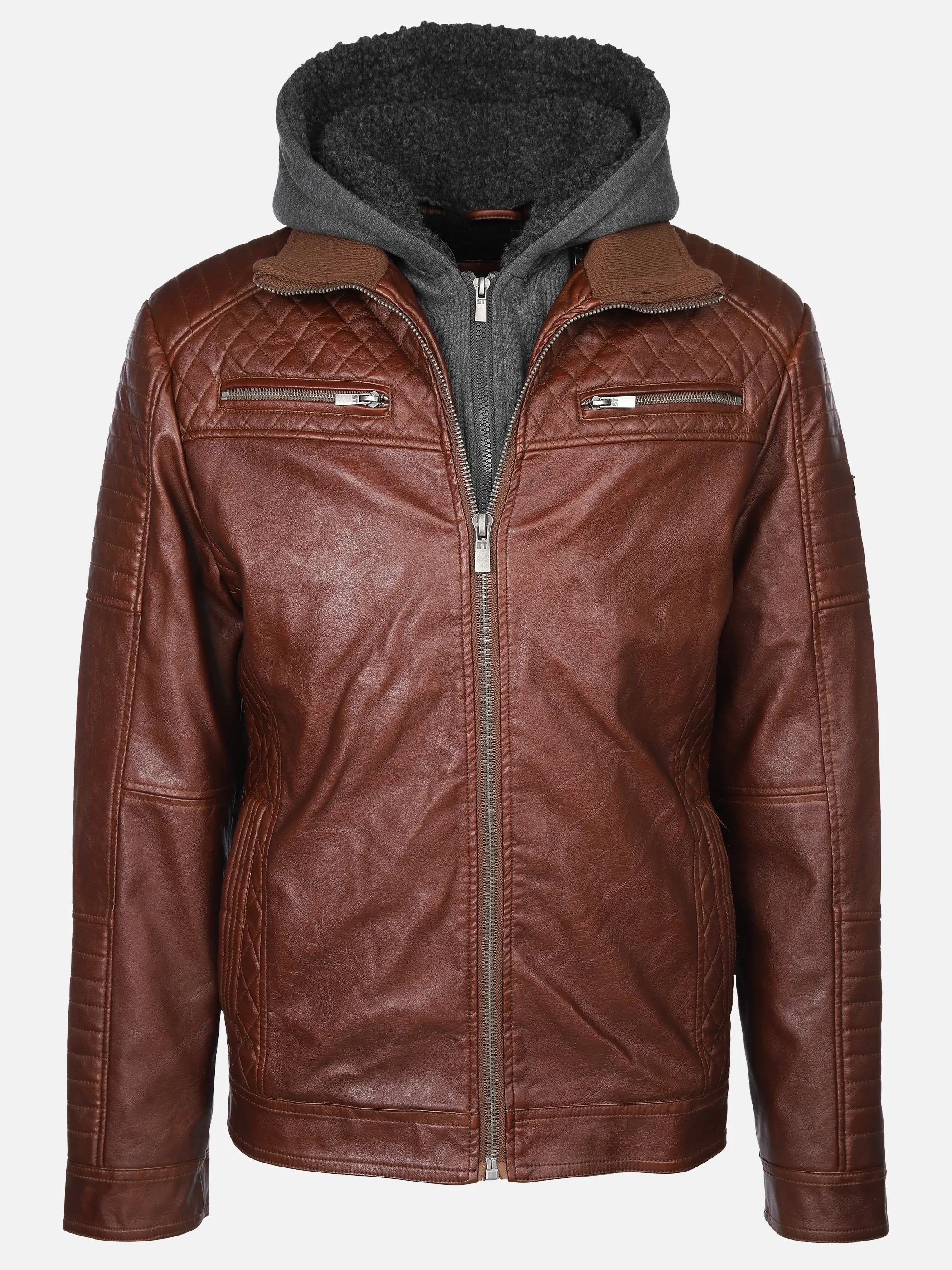 Southern Territory He. PU-Bikerjacke 2in1 Kapuze Braun 880589 DK BROWN 1