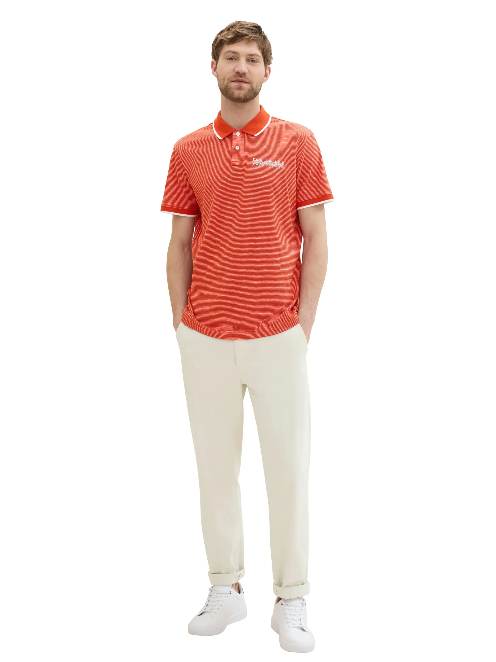 Tom Tailor 1041786 fine striped polo Orange 895688 35600 4