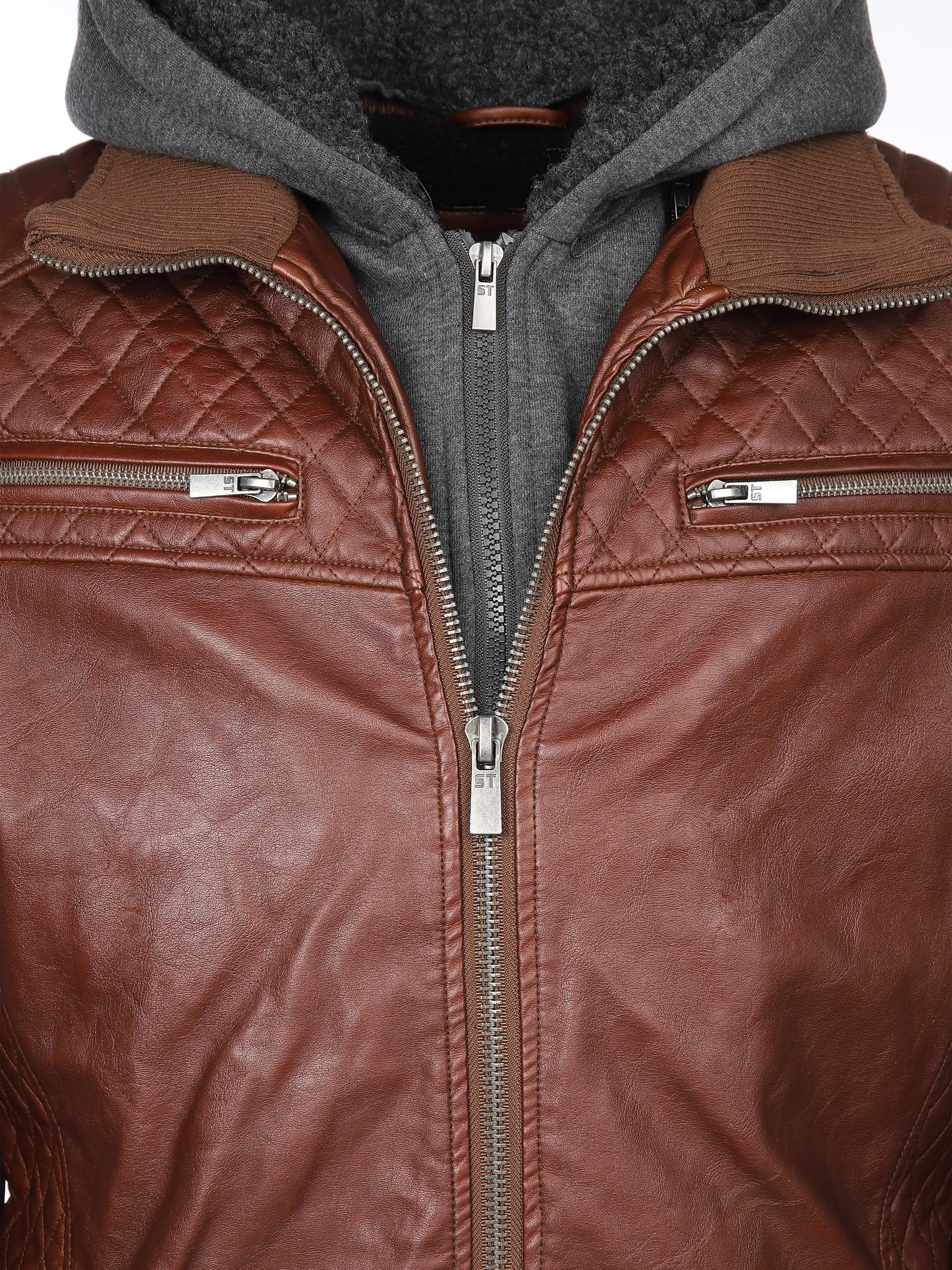 Southern Territory He. PU-Bikerjacke 2in1 Kapuze Braun 880589 DK BROWN 4