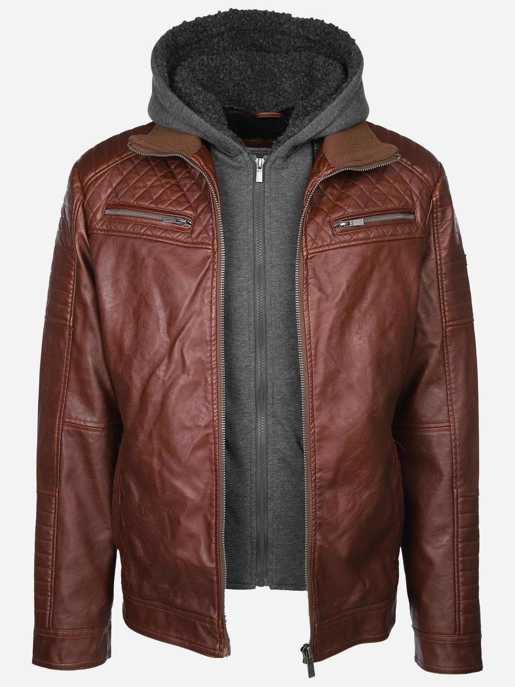 Southern Territory He. PU-Bikerjacke 2in1 Kapuze Braun 880589 DK BROWN 3