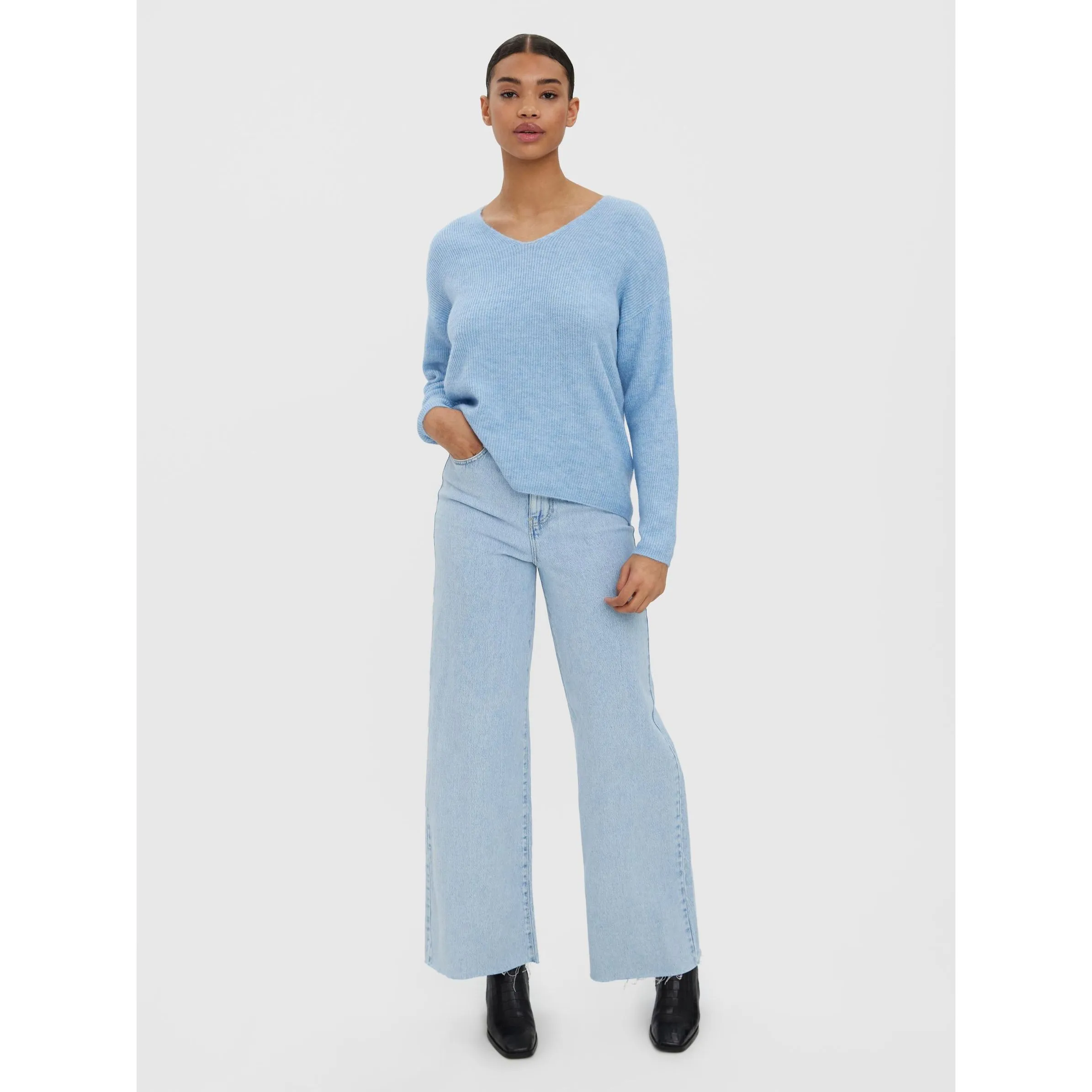 Vero Moda 10233357 VMCREWLEFILE LS V-NEC Blau 842583 218595002 4