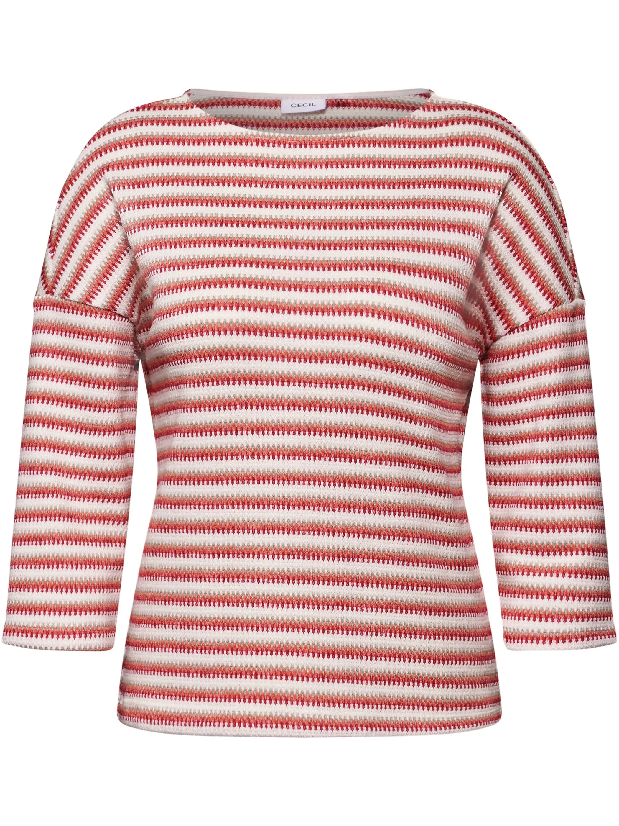 Cecil B322776 TOS Stripe Knit T-Shirt Rot 910471 36099 1