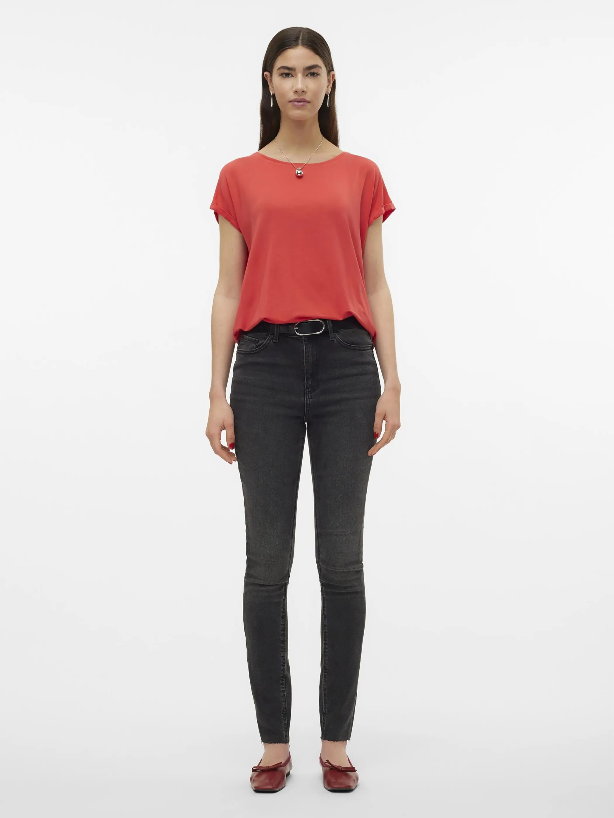 Vero Moda 10284468 VMAVA PLAIN SS TOP GA Rot 873829 175644 5