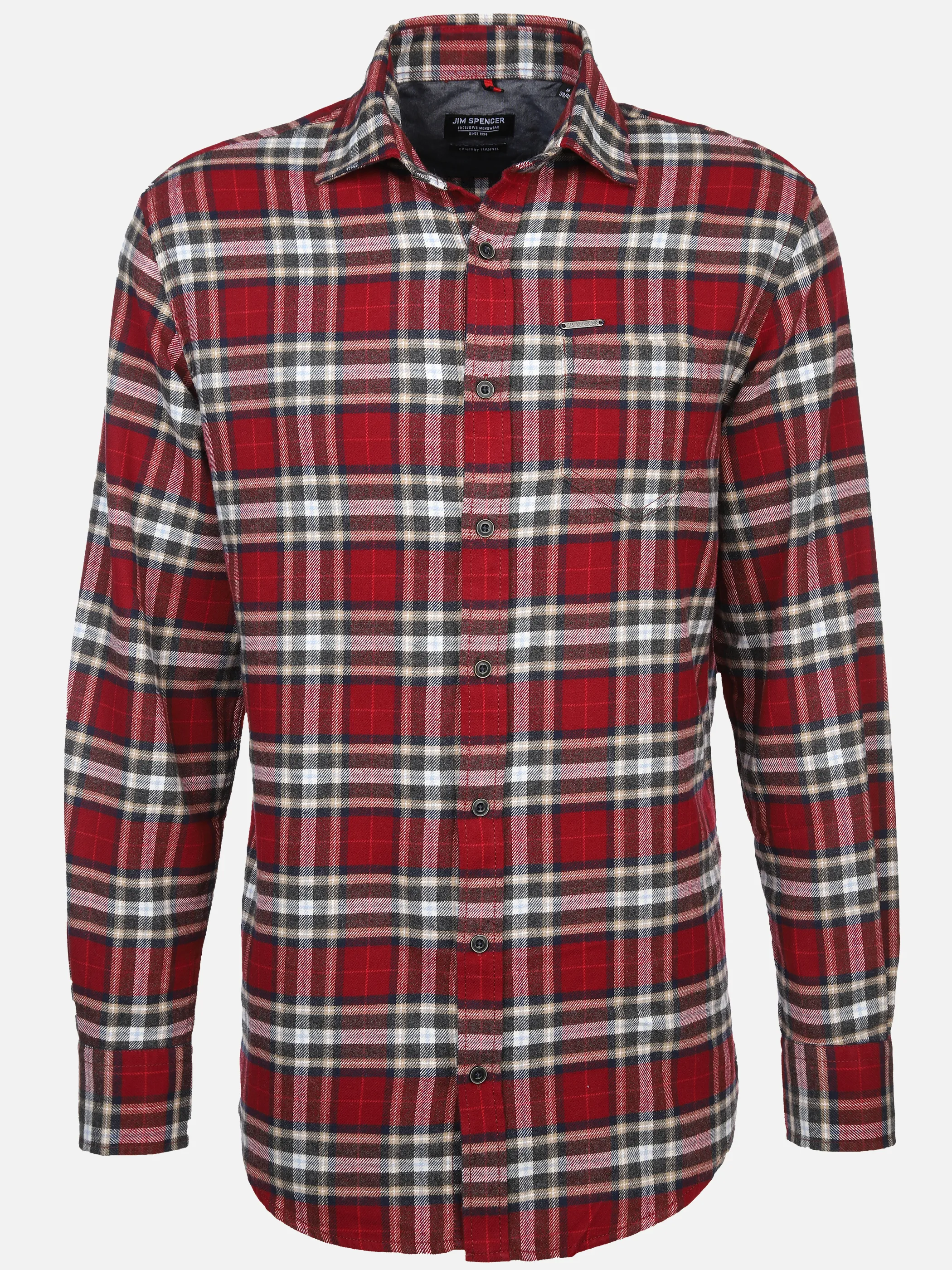 Jim Spencer He. Flanellshirt 1/1 Arm brushed Rot 897673 RED 1