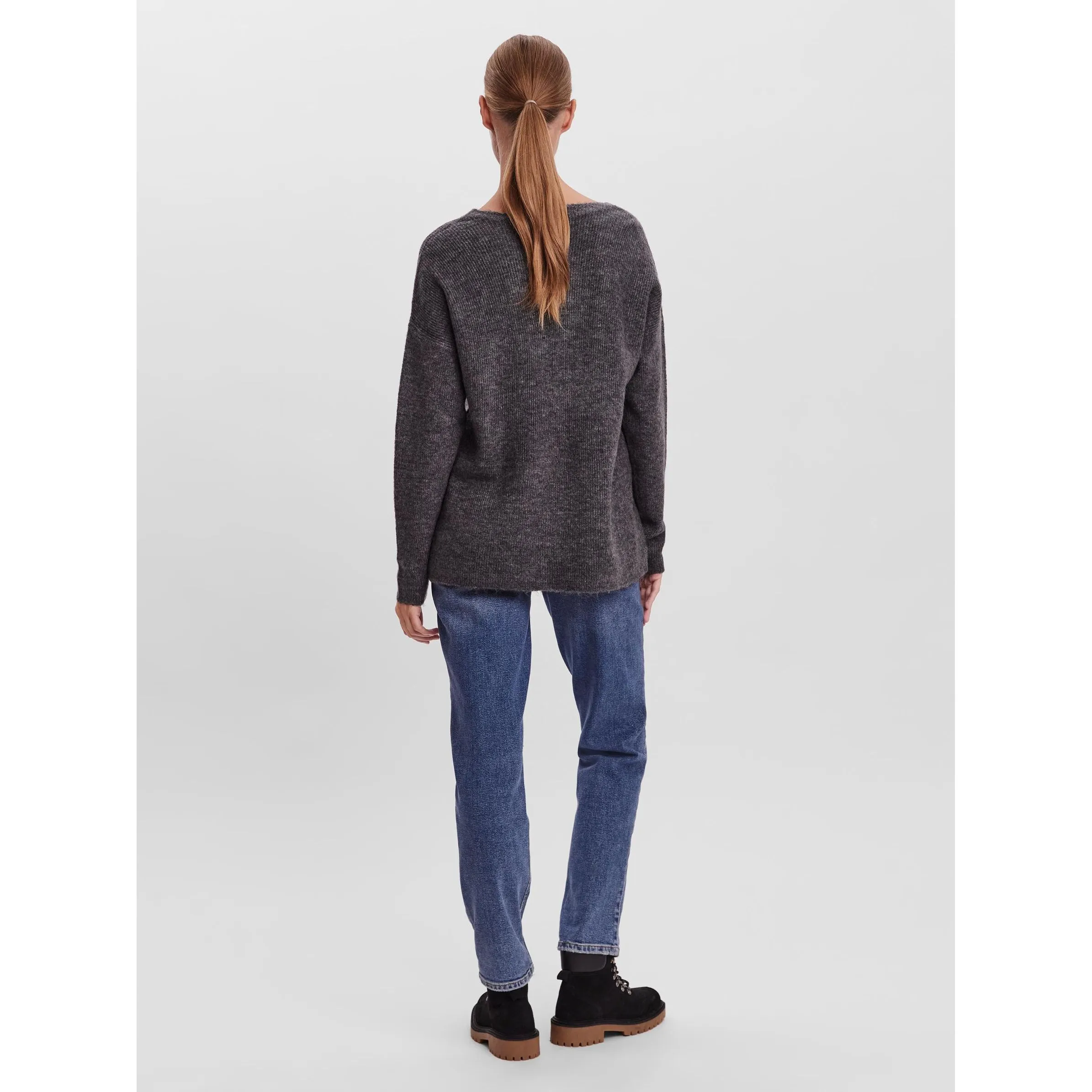 Vero Moda 10233357 VMCREWLEFILE LS V-NEC Grau 842583 178995 2